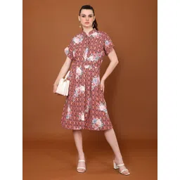 Tamiska By Narendra Kumar Women Floral Printed Mandarin Collar A-line Dress-picture-31