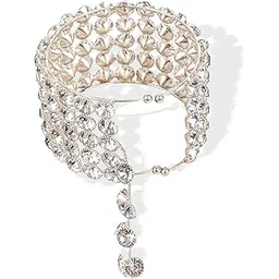 tanaira Elegant Rhodium Plated Brass Cuff Bracelet for Women | Stunning Cubic Zirconia Hexagonal Design | Chic Western Kada Bracelet -Summer Gleam-picture-33