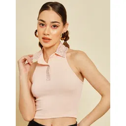 TANDUL Self Design Shirt Collar Crop Top-picture-23