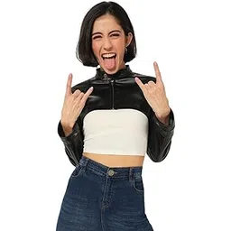 tandul Solid Black Women's Jacket - Faux Leather Full Sleeve (10448)-picture-12