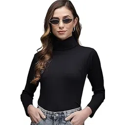 tandul Solid Turtle Neck Casual Women Black Sweater (X-large) gifts for women-picture-26