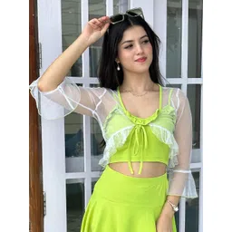 TANDUL Women Bell Sleeves Cotton Crop Tie-Up Shrug-picture-21