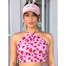 TANDUL Women Conversational Printed Halter Neck Ruched Fitted Crop Top-picture-39