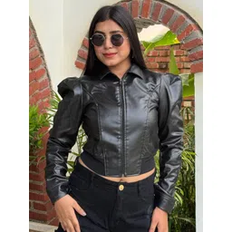 TANDUL Women Leather Lightweight Crop Quilted Jacket-picture-41