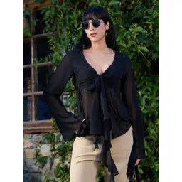 TANDUL Women Ruffles Tie-Up Neck Wrap Top-picture-16