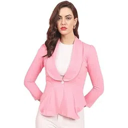 tandul Women's Blazer-Pink Casual Blazer, Single Breasted Solid Regular Blazer, Full Sleeve Mandarin Collar Blazer (8092)-picture-11