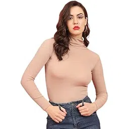 tandul Women's Sweater-Polyester Beige Sweater, High Neck Full Sleeve Solid No Closure Women Sweater (8139)-picture-25