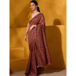 Taneira Brown Embroidered Saree With Unstitched Blouse-picture-33