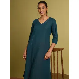 Taneira Dark Green Regular fit Viscose Cotton Kurta-picture-20