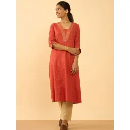 Taneira Dark Orange Cotton Regular Fit Polka Dots Kurta-picture-32