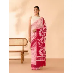 Taneira Dark Pink Cotton Floral Saree With Unstitched Blouse-picture-40