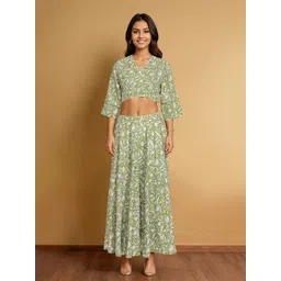 Taneira Floral Block Printed Ready to Wear Pure Cotton Lehenga & Choli-picture-37