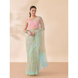 Taneira Green Floral Saree With Unstitched Blouse-picture-48