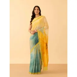 Taneira Light Blue & Yellow Cotton Printed Saree-picture-28