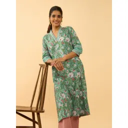 Taneira Light Blue Cotton Regular Fit Floral Kurta-picture-40