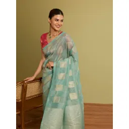 Taneira Light Blue Woven Viscose Tissue Saree-picture-41