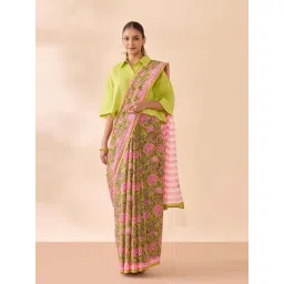 Taneira Light Green Cotton Floral Print Saree-picture-45