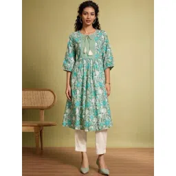 Taneira Light Green Cotton Regular Fit Printed Kurta-picture-22
