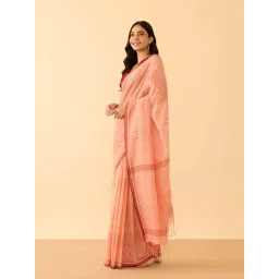 Taneira Light Orange Cotton Woven Design Saree image 3