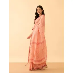 Taneira Light Orange Cotton Woven Design Saree image 4