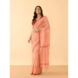 Taneira Light Orange Cotton Woven Design Saree image 1