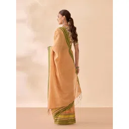 Taneira Light Orange Cotton Woven Design Saree image 2