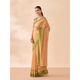 Taneira Light Orange Cotton Woven Design Saree image 3