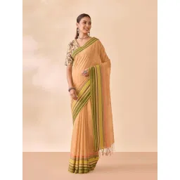 Taneira Light Orange Cotton Woven Design Saree image 1