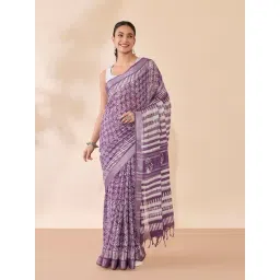 Taneira Light Violet Printed Saree With Unstitched Blouse-picture-25