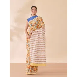 Taneira Light Yellow Floral Saree With Unstitched Blouse-picture-18