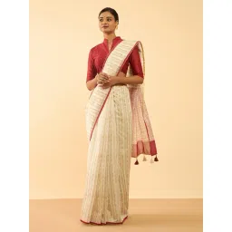 Taneira Off White Cotton Silk Striped Saree With Blouse-picture-27