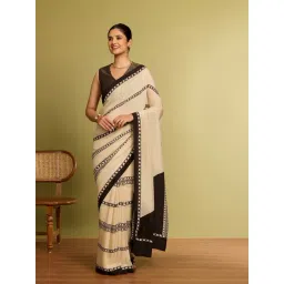 Taneira Off White Viscose Striped Saree With Unstitched Blouse-picture-21