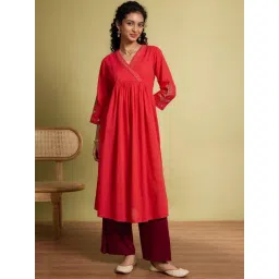 Taneira Pink Cotton Regular Fit Embellished Kurta-picture-27