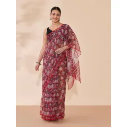 Taneira Red Floral Saree With Unstitched Blouse-picture-47