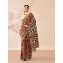 Taneira Red Printed Saree With Unstitched Blouse-picture-18