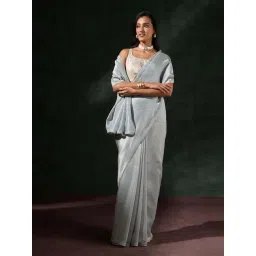Taneira Silver Plain Saree With Unstitched Blouse-picture-19