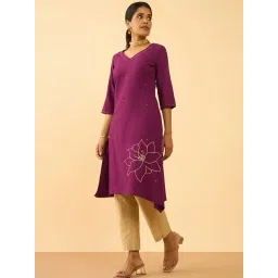 Taneira Violet Viscose Cotton Regular Fit Floral Kurta-picture-45