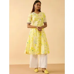 Taneira Yellow Cotton Printed A Line Kurta-picture-25