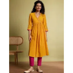 Taneira Yellow Cotton Regular Fit Embellished Kurta-picture-14