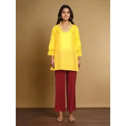 Taneira Yellow Viscose Embroidered Short Kurti-picture-22