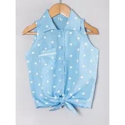 Tangerine Closet Girls Polka Dot Printed Waist Tie-Ups Cotton Shirt Style Top-picture-49