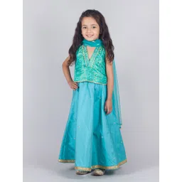 Tangerine Closet Girls Sequinned Ready to Wear Lehenga & Blouse With Dupatta-picture-17