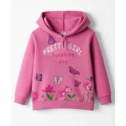 Tango Fleece Knit Full Sleeves Hooded Sweatshirt with Floral & Butterfly Print - Pink-picture-35