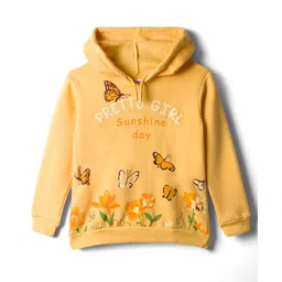 Tango Fleece Knit Full Sleeves Hooded Sweatshirt with Floral & Butterfly Print - Yellow-picture-37
