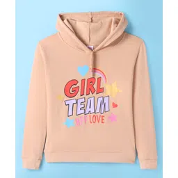 Tango Fleece Knit Full Sleeves Hooded Sweatshirt with Text Print - Light Peach-picture-22