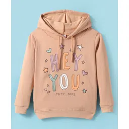 Tango Fleece Knit Full Sleeves Hooded Sweatshirt with Text Print - Light Peach-picture-25