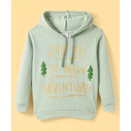 Tango Fleece Knit Full Sleeves Hooded Sweatshirt with Text Print - Mint Green-picture-12