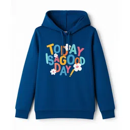 Tango Fleece Knit Full Sleeves Hooded Sweatshirt with Text Print - Navy Blue-picture-19