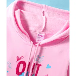 Tango Fleece Knit Full Sleeves Hooded Sweatshirt With Text Print - Pink image 3