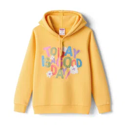 Tango Fleece Knit Full Sleeves Hooded Sweatshirt with Text Print - Yellow-picture-17